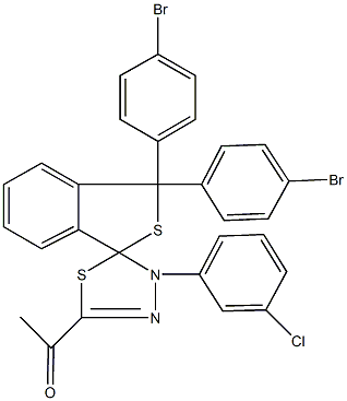 1-[1,1-bis(4-bromophenyl)-4'-(3-chlorophenyl)-1,3,4',5'-tetrahydrospiro(2-benzothiophene-3,5'-[1,3,4]-thiadiazole)-2-yl]ethanone,309282-50-6,结构式