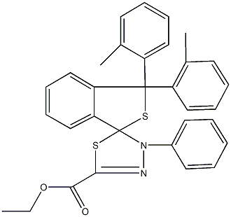 ethyl 1,1-bis(2-methylphenyl)-4'-phenyl-1,3,4',5'-tetrahydrospiro(2-benzothiophene-3,5'-[1,3,4]-thiadiazole)-2'-carboxylate Structure