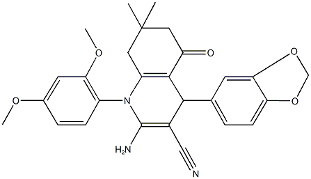 2-amino-4-(1,3-benzodioxol-5-yl)-1-(2,4-dimethoxyphenyl)-7,7-dimethyl-5-oxo-1,4,5,6,7,8-hexahydro-3-quinolinecarbonitrile Structure