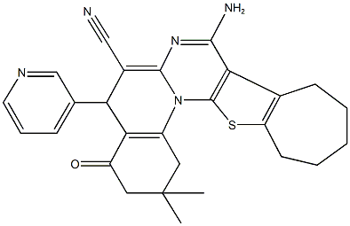 8-amino-2,2-dimethyl-4-oxo-5-(3-pyridinyl)-1,3,4,5,10,11,12,13-octahydro-2H,9H-cyclohepta[4',5']thieno[3',2':5,6]pyrimido[1,2-a]quinoline-6-carbonitrile,309282-88-0,结构式