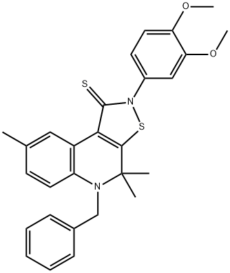 5-benzyl-2-(3,4-dimethoxyphenyl)-4,4,8-trimethyl-4,5-dihydroisothiazolo[5,4-c]quinoline-1(2H)-thione 结构式