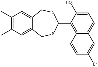 6-bromo-1-(7,8-dimethyl-1,5-dihydro-2,4-benzodithiepin-3-yl)-2-naphthol,309286-83-7,结构式