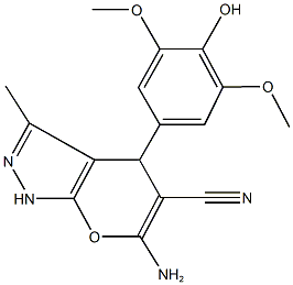 6-amino-4-(4-hydroxy-3,5-dimethoxyphenyl)-3-methyl-1,4-dihydropyrano[2,3-c]pyrazole-5-carbonitrile Structure