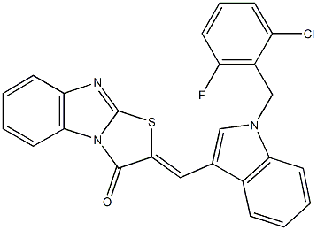 2-{[1-(2-chloro-6-fluorobenzyl)-1H-indol-3-yl]methylene}[1,3]thiazolo[3,2-a]benzimidazol-3(2H)-one Structure