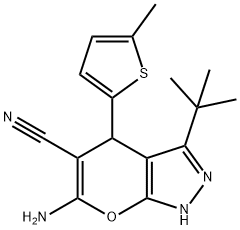 6-amino-3-tert-butyl-4-(5-methyl-2-thienyl)-1,4-dihydropyrano[2,3-c]pyrazole-5-carbonitrile Structure