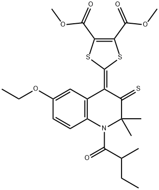 dimethyl 2-(6-ethoxy-2,2-dimethyl-1-(2-methylbutanoyl)-3-thioxo-2,3-dihydro-4(1H)-quinolinylidene)-1,3-dithiole-4,5-dicarboxylate Structure