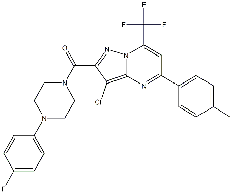 3-chloro-2-{[4-(4-fluorophenyl)-1-piperazinyl]carbonyl}-5-(4-methylphenyl)-7-(trifluoromethyl)pyrazolo[1,5-a]pyrimidine 结构式
