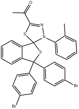 1-[1,1-bis(4-bromophenyl)-4'-(2-methylphenyl)-1,3,4',5'-tetrahydrospiro(2-benzothiophene-3,5'-[1,3,4]-thiadiazole)-2-yl]ethanone,309720-46-5,结构式