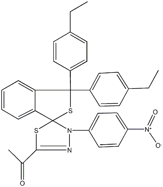 1-[1,1-bis(4-ethylphenyl)-4'-(4-nitrophenyl)-1,3,4',5'-tetrahydrospiro(2-benzothiophene-3,5'-[1,3,4]-thiadiazole)-2-yl]ethanone Structure