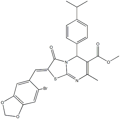 methyl 2-[(6-bromo-1,3-benzodioxol-5-yl)methylene]-5-(4-isopropylphenyl)-7-methyl-3-oxo-2,3-dihydro-5H-[1,3]thiazolo[3,2-a]pyrimidine-6-carboxylate,309727-22-8,结构式