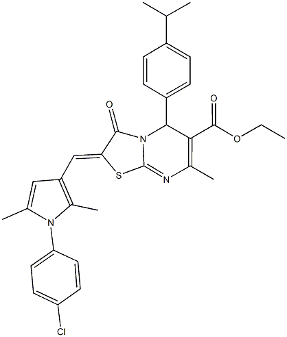 ethyl 2-{[1-(4-chlorophenyl)-2,5-dimethyl-1H-pyrrol-3-yl]methylene}-5-(4-isopropylphenyl)-7-methyl-3-oxo-2,3-dihydro-5H-[1,3]thiazolo[3,2-a]pyrimidine-6-carboxylate Structure