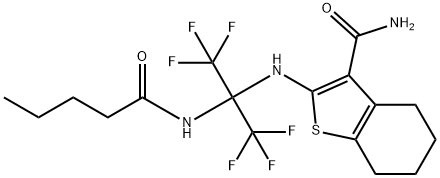 2-{[2,2,2-trifluoro-1-(pentanoylamino)-1-(trifluoromethyl)ethyl]amino}-4,5,6,7-tetrahydro-1-benzothiophene-3-carboxamide 结构式