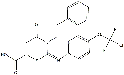 2-({4-[chloro(difluoro)methoxy]phenyl}imino)-4-oxo-3-(2-phenylethyl)-1,3-thiazinane-6-carboxylic acid Struktur