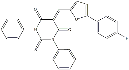 5-{[5-(4-fluorophenyl)-2-furyl]methylene}-1,3-diphenyl-2-thioxodihydro-4,6(1H,5H)-pyrimidinedione 化学構造式