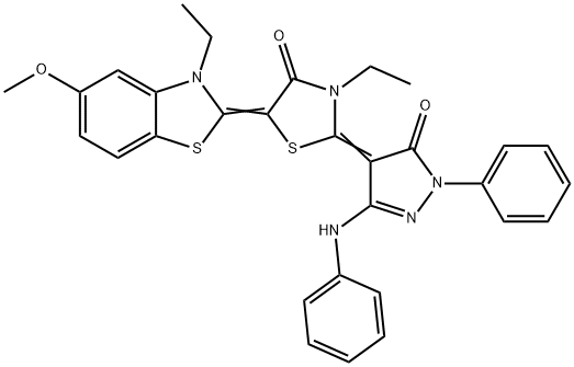 2-(3-anilino-5-oxo-1-phenyl-1,5-dihydro-4H-pyrazol-4-ylidene)-3-ethyl-5-(3-ethyl-5-methoxy-1,3-benzothiazol-2(3H)-ylidene)-1,3-thiazolidin-4-one|