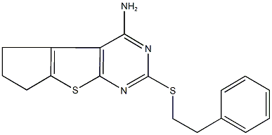 2-[(2-phenylethyl)sulfanyl]-6,7-dihydro-5H-cyclopenta[4,5]thieno[2,3-d]pyrimidin-4-amine 化学構造式