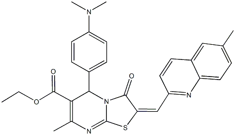 ethyl 5-[4-(dimethylamino)phenyl]-7-methyl-2-[(6-methyl-2-quinolinyl)methylene]-3-oxo-2,3-dihydro-5H-[1,3]thiazolo[3,2-a]pyrimidine-6-carboxylate,309920-61-4,结构式