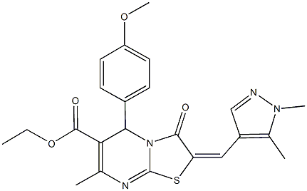 ethyl 2-[(1,5-dimethyl-1H-pyrazol-4-yl)methylene]-5-(4-methoxyphenyl)-7-methyl-3-oxo-2,3-dihydro-5H-[1,3]thiazolo[3,2-a]pyrimidine-6-carboxylate Struktur