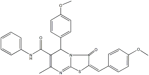 2-(4-methoxybenzylidene)-5-(4-methoxyphenyl)-7-methyl-3-oxo-N-phenyl-2,3-dihydro-5H-[1,3]thiazolo[3,2-a]pyrimidine-6-carboxamide 结构式
