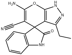 6-amino-5-cyano-3-ethyl-2'-oxo-1,1',3',4-tetrahydrospiro[pyrano[2,3-c]pyrazole-4,3'-(2'H)-indole]|