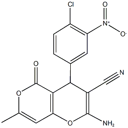 2-amino-4-(4-chloro-3-nitrophenyl)-7-methyl-5-oxo-4H,5H-pyrano[4,3-b]pyran-3-carbonitrile 结构式