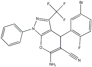 6-amino-4-(5-bromo-2-fluorophenyl)-1-phenyl-3-(trifluoromethyl)-1,4-dihydropyrano[2,3-c]pyrazole-5-carbonitrile,309926-83-8,结构式