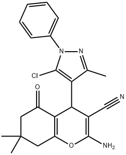 2-amino-4-(5-chloro-3-methyl-1-phenyl-1H-pyrazol-4-yl)-7,7-dimethyl-5-oxo-5,6,7,8-tetrahydro-4H-chromene-3-carbonitrile 结构式