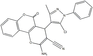 2-amino-4-(5-chloro-3-methyl-1-phenyl-1H-pyrazol-4-yl)-5-oxo-4H,5H-pyrano[3,2-c]chromene-3-carbonitrile Structure