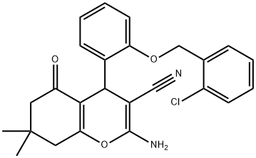 2-amino-4-{2-[(2-chlorobenzyl)oxy]phenyl}-7,7-dimethyl-5-oxo-5,6,7,8-tetrahydro-4H-chromene-3-carbonitrile Structure