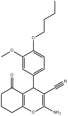 2-amino-4-(4-butoxy-3-methoxyphenyl)-5-oxo-5,6,7,8-tetrahydro-4H-chromene-3-carbonitrile 结构式