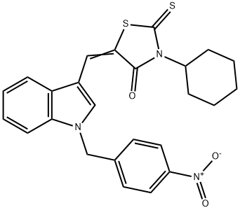 3-cyclohexyl-5-[(1-{4-nitrobenzyl}-1H-indol-3-yl)methylene]-2-thioxo-1,3-thiazolidin-4-one,309936-86-5,结构式