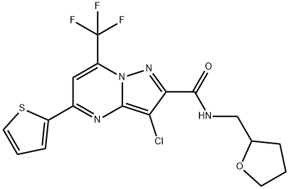 3-chloro-N-(tetrahydro-2-furanylmethyl)-5-(2-thienyl)-7-(trifluoromethyl)pyrazolo[1,5-a]pyrimidine-2-carboxamide,309940-75-8,结构式