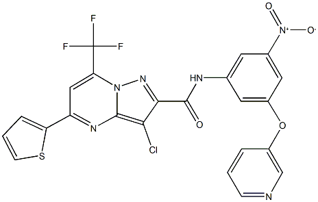 3-chloro-N-[3-nitro-5-(3-pyridinyloxy)phenyl]-5-(2-thienyl)-7-(trifluoromethyl)pyrazolo[1,5-a]pyrimidine-2-carboxamide,309940-76-9,结构式