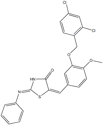 5-{3-[(2,4-dichlorobenzyl)oxy]-4-methoxybenzylidene}-2-(phenylimino)-1,3-thiazolidin-4-one Struktur