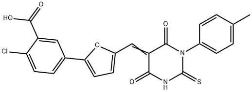 2-chloro-5-{5-[(1-(4-methylphenyl)-4,6-dioxo-2-thioxotetrahydro-5(2H)-pyrimidinylidene)methyl]-2-furyl}benzoic acid Struktur