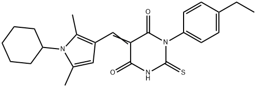 5-[(1-cyclohexyl-2,5-dimethyl-1H-pyrrol-3-yl)methylene]-1-(4-ethylphenyl)-2-thioxodihydro-4,6(1H,5H)-pyrimidinedione 化学構造式