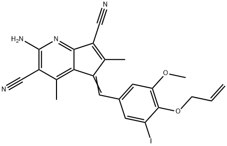 5-[4-(allyloxy)-3-iodo-5-methoxybenzylidene]-2-amino-4,6-dimethyl-5H-cyclopenta[b]pyridine-3,7-dicarbonitrile,309949-35-7,结构式
