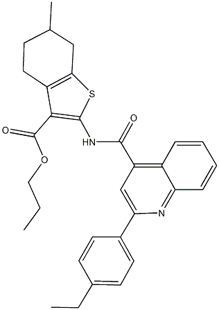 propyl 2-({[2-(4-ethylphenyl)-4-quinolinyl]carbonyl}amino)-6-methyl-4,5,6,7-tetrahydro-1-benzothiophene-3-carboxylate 结构式