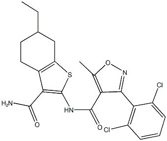 N-[3-(aminocarbonyl)-6-ethyl-4,5,6,7-tetrahydro-1-benzothien-2-yl]-3-(2,6-dichlorophenyl)-5-methyl-4-isoxazolecarboxamide|