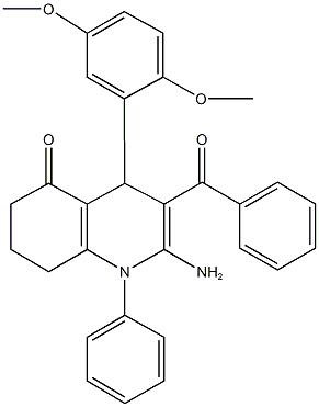 2-amino-3-benzoyl-4-(2,5-dimethoxyphenyl)-1-phenyl-4,6,7,8-tetrahydro-5(1H)-quinolinone Struktur