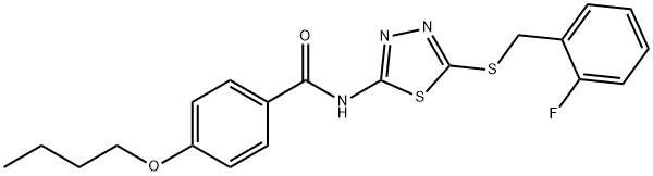 4-butoxy-N-{5-[(2-fluorobenzyl)sulfanyl]-1,3,4-thiadiazol-2-yl}benzamide 化学構造式