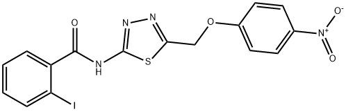 N-[5-({4-nitrophenoxy}methyl)-1,3,4-thiadiazol-2-yl]-2-iodobenzamide 化学構造式