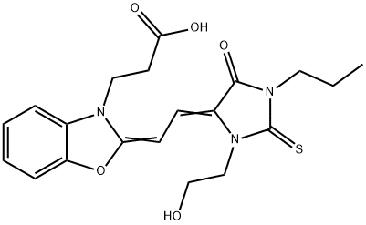 3-(2-{2-[3-(2-hydroxyethyl)-5-oxo-1-propyl-2-thioxo-4-imidazolidinylidene]ethylidene}-1,3-benzoxazol-3(2H)-yl)propanoic acid|