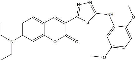 7-(diethylamino)-3-[5-(2,5-dimethoxyanilino)-1,3,4-thiadiazol-2-yl]-2H-chromen-2-one 结构式