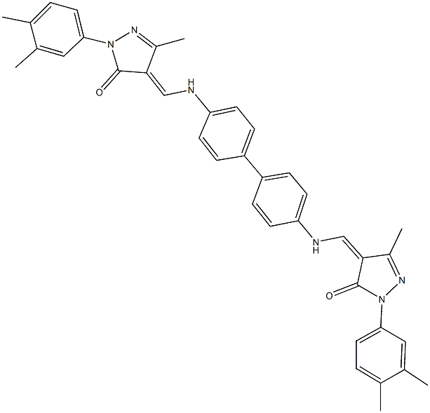 2-(3,4-dimethylphenyl)-4-({[4'-({[1-(3,4-dimethylphenyl)-3-methyl-5-oxo-1,5-dihydro-4H-pyrazol-4-ylidene]methyl}amino)[1,1'-biphenyl]-4-yl]amino}methylene)-5-methyl-2,4-dihydro-3H-pyrazol-3-one,310455-97-1,结构式