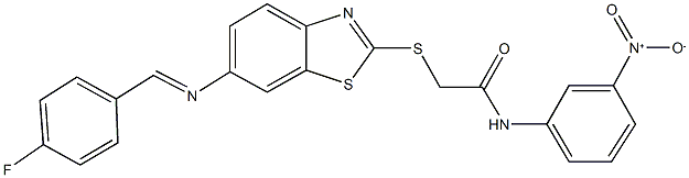 2-({6-[(4-fluorobenzylidene)amino]-1,3-benzothiazol-2-yl}sulfanyl)-N-{3-nitrophenyl}acetamide 结构式