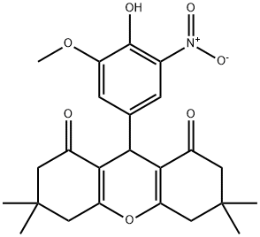 9-{4-hydroxy-3-nitro-5-methoxyphenyl}-3,3,6,6-tetramethyl-3,4,5,6,7,9-hexahydro-1H-xanthene-1,8(2H)-dione Struktur