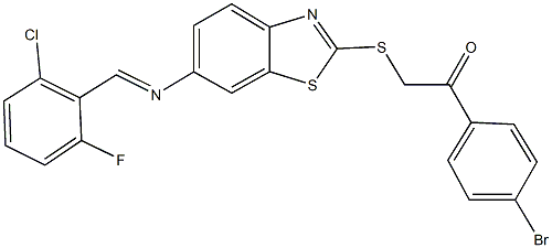 1-(4-bromophenyl)-2-({6-[(2-chloro-6-fluorobenzylidene)amino]-1,3-benzothiazol-2-yl}sulfanyl)ethanone 化学構造式