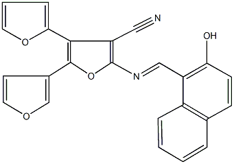 3-cyano-2-{[(2-hydroxy-1-naphthyl)methylidene]amino}-[4,2':5,3''-terfuran] Struktur