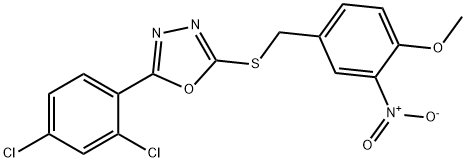 2-(2,4-dichlorophenyl)-5-({3-nitro-4-methoxybenzyl}sulfanyl)-1,3,4-oxadiazole Struktur